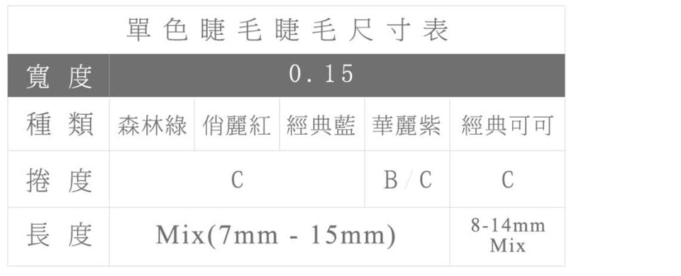 JOVISA 全彩紫色睫毛 C/B 0.15mm MIX 台湾一级美睫师鉴定用睫毛